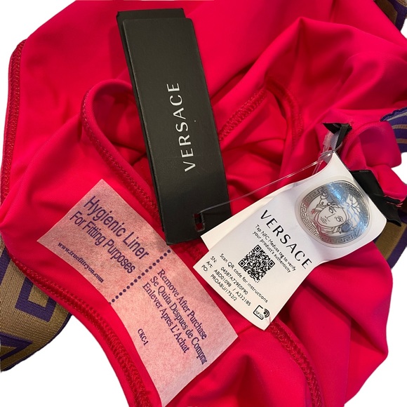 VERSACE NEW Vita Logo One Piece Swim Suit Tropical Pink & Dark Orchid Size XS - Picture 8 of 9